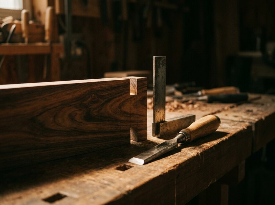 Ensamble de madera maciza revisado a mano en el taller
