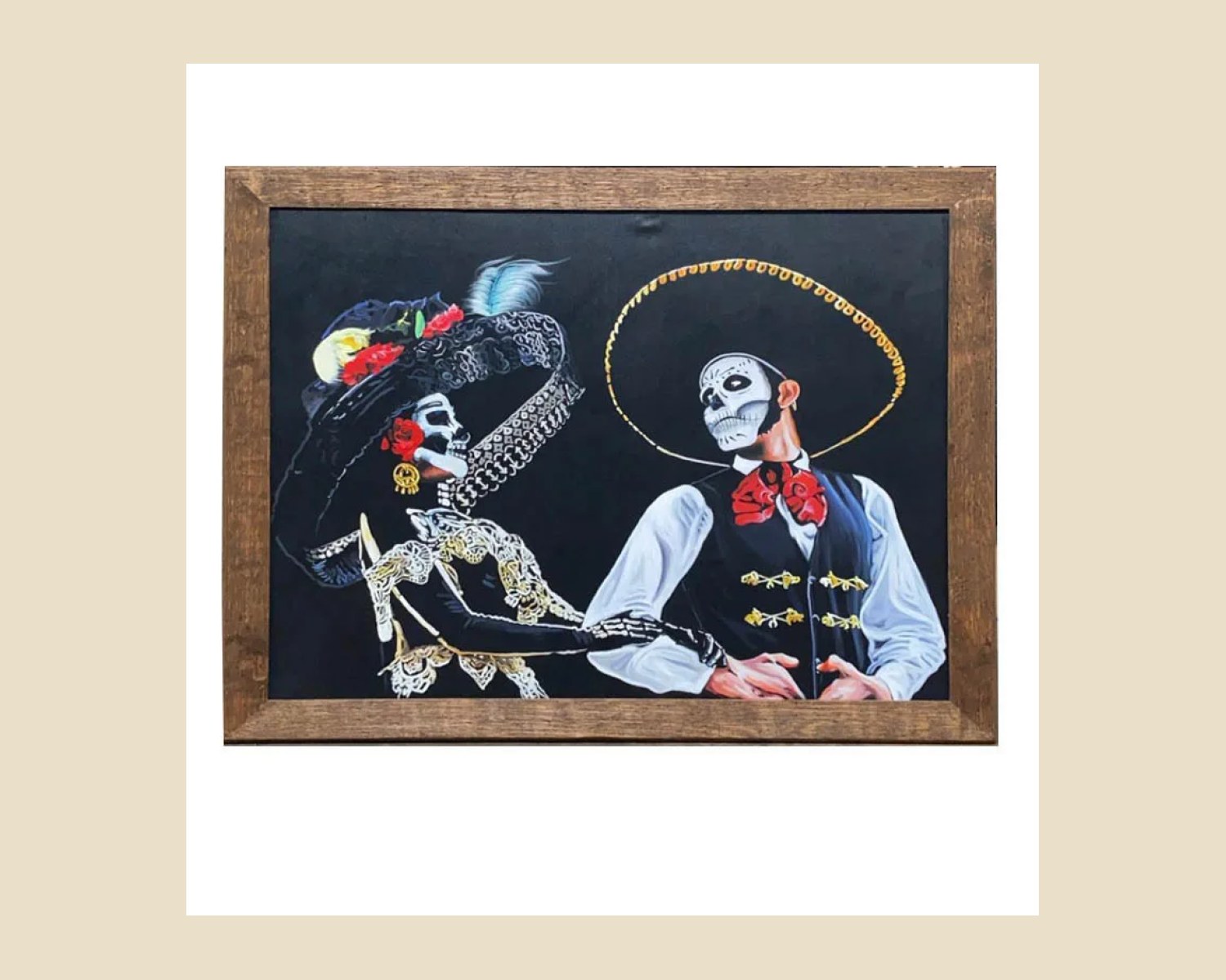 CUADRO CATRÍN Y CATRINA — Decoración artesanal de madera, hecho a mano en Tonalá, Jalisco