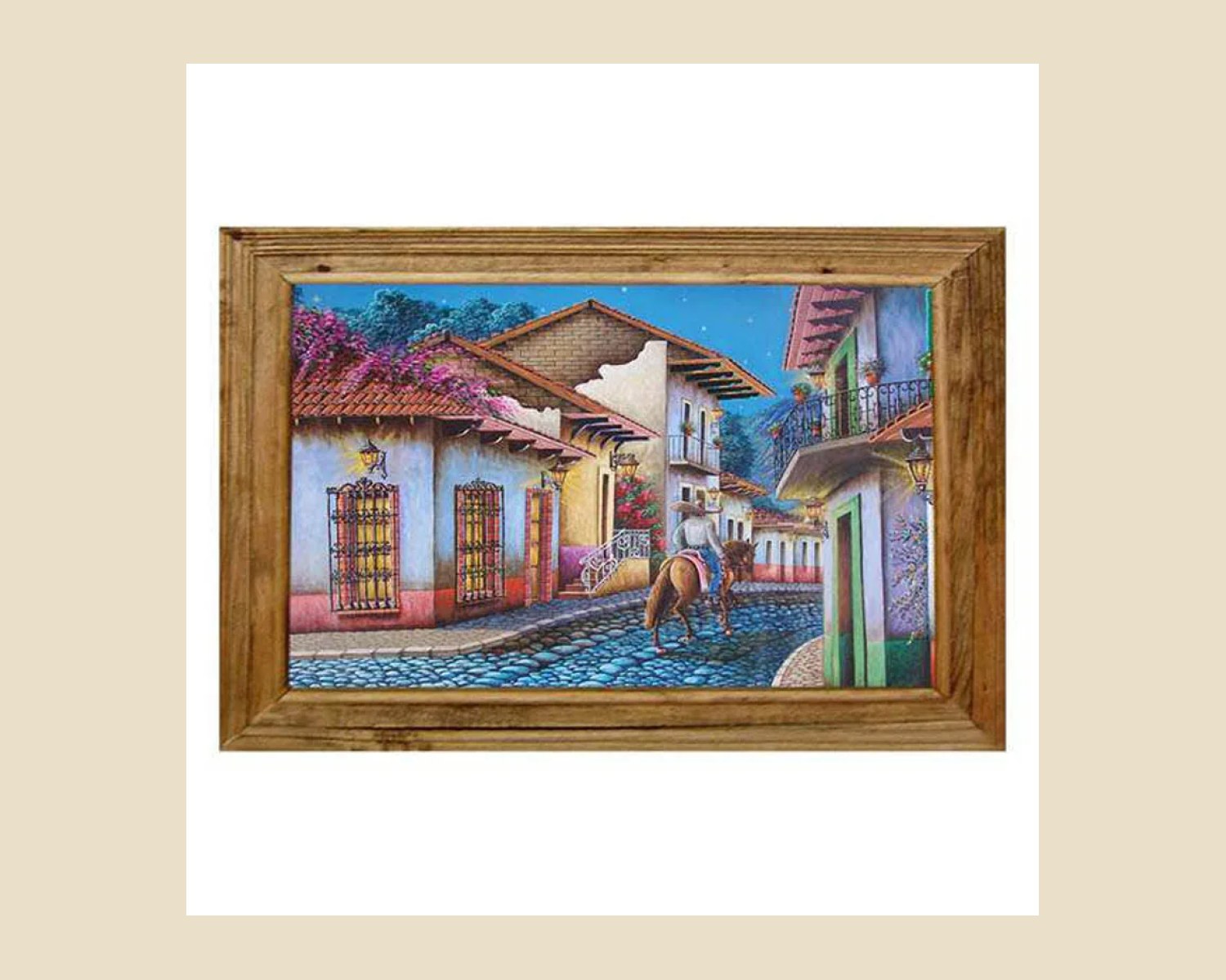 CUADRO DEL PUEBLO — Decoración artesanal de madera, hecho a mano en Tonalá, Jalisco