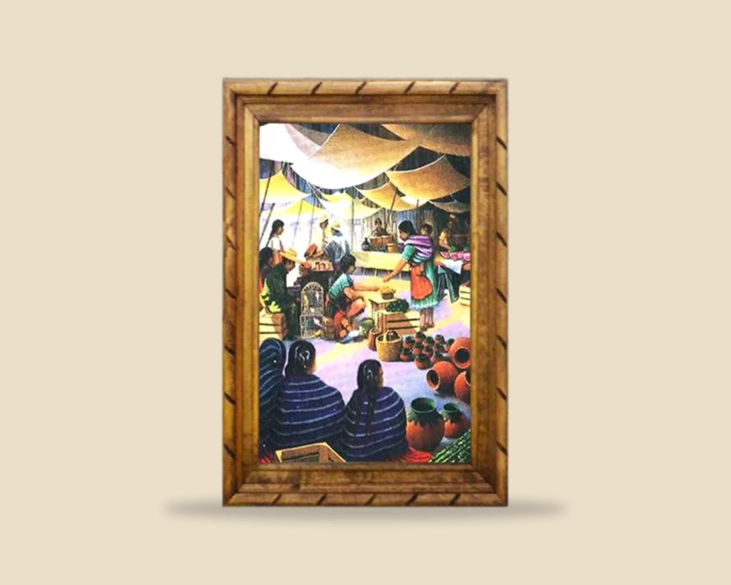 Pueblo Mexicano 007 — Cuadros artesanal de madera, hecho a mano en Tonalá, Jalisco