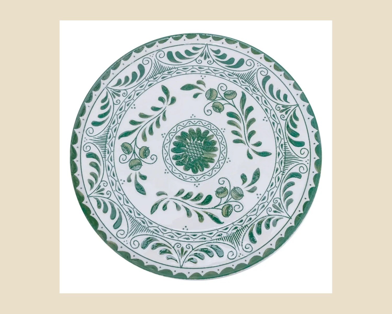 Plato Trinche Plana 32 cm Verde | Talavera 2.0 — Platos artesanal de madera, hecho a mano en Tonalá, Jalisco