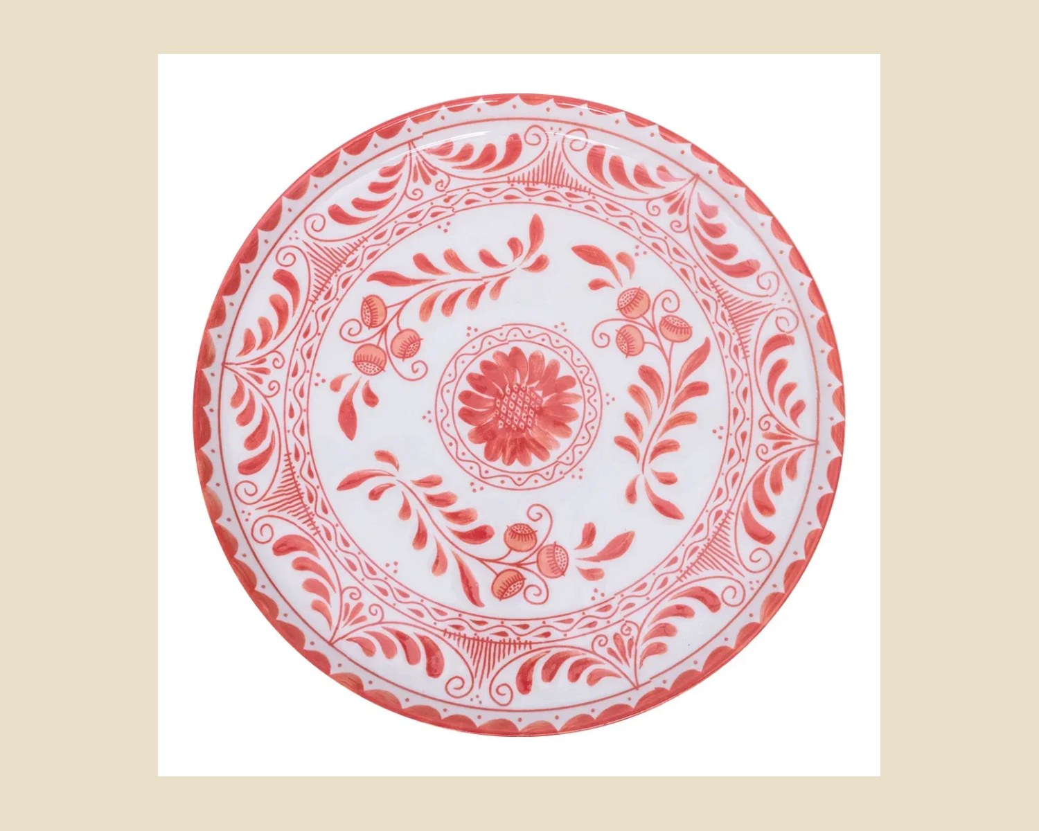 Plato Trinche Plana 32 cm Coral | Talavera 2.0 — Platos artesanal de madera, hecho a mano en Tonalá, Jalisco